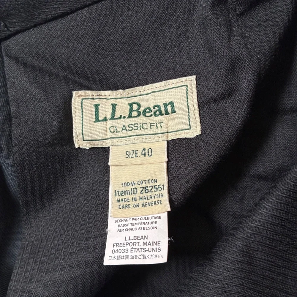 NEW L.L.Bean Dress Chino 40x34 Black Classic Fit Wrinkle Free Cotton 262551